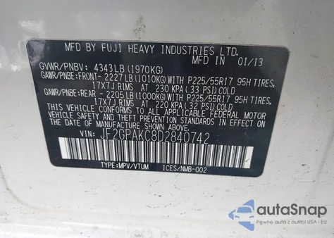 2013 Subaru Xv Crosstrek 2.0I Limited from USA, damaged, VIN JF2GPAKC8D2840742